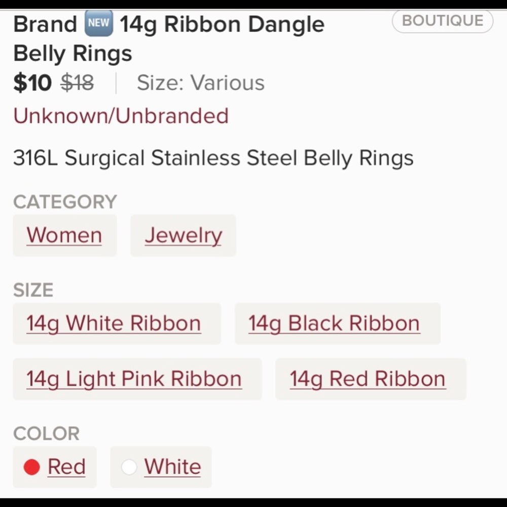 Brand New 14g Ribbon Dangle Belly Rings